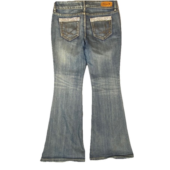 Allen B Womens Flare Jeans 10 Boot Mid rise Blue Rhinestones Boho Festival Ranch - Picture 11 of 11